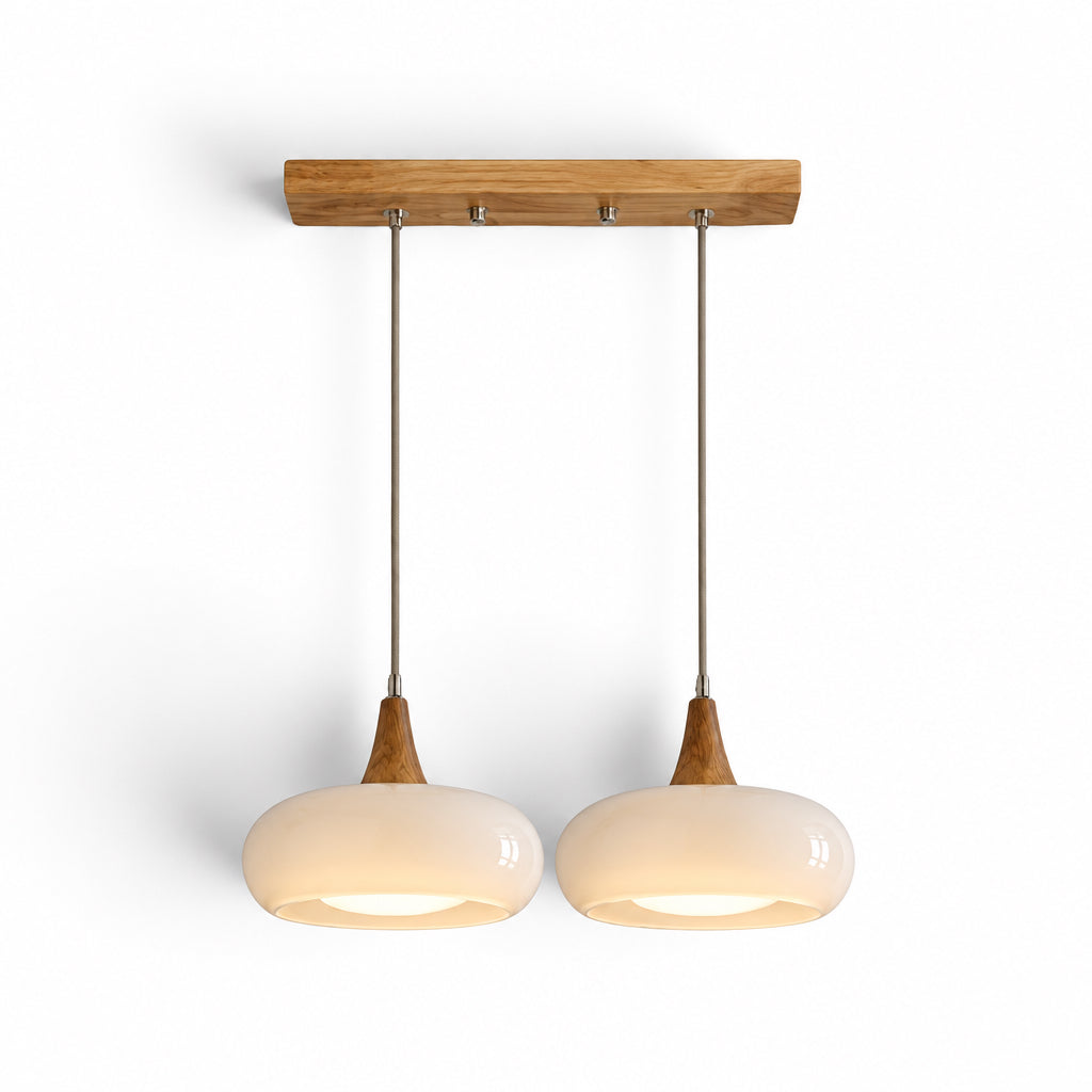 Suspension Design en Bois Luma, 2 lampes, blanc
