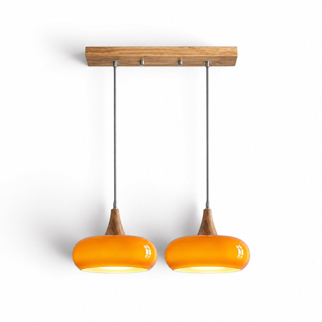 Suspension Design en Bois Luma, 2 lampes, orange