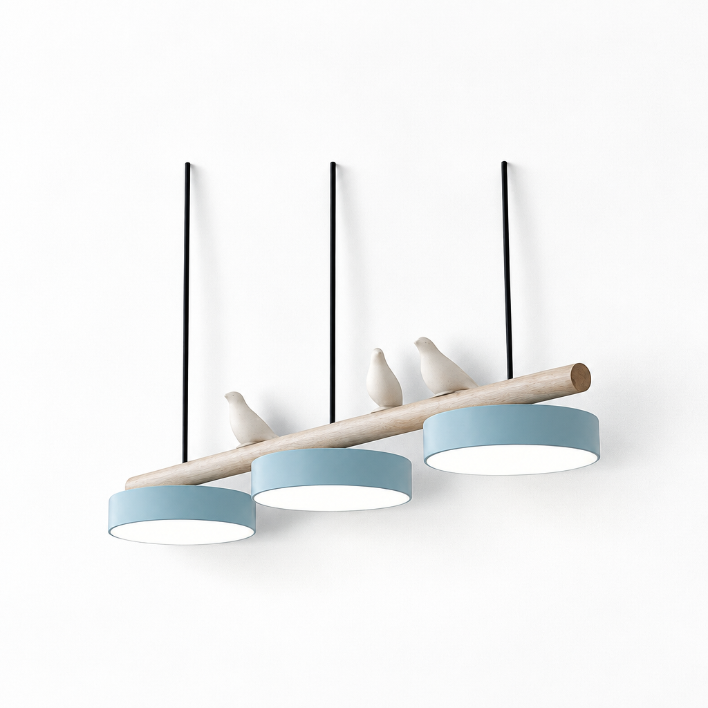 Suspension linéaire en bois Alva, finition bleue