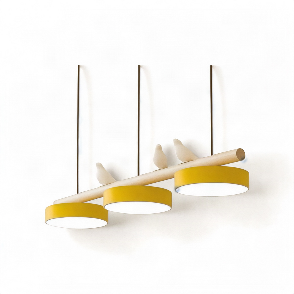 Suspension linéaire en bois Alva, finition jaune